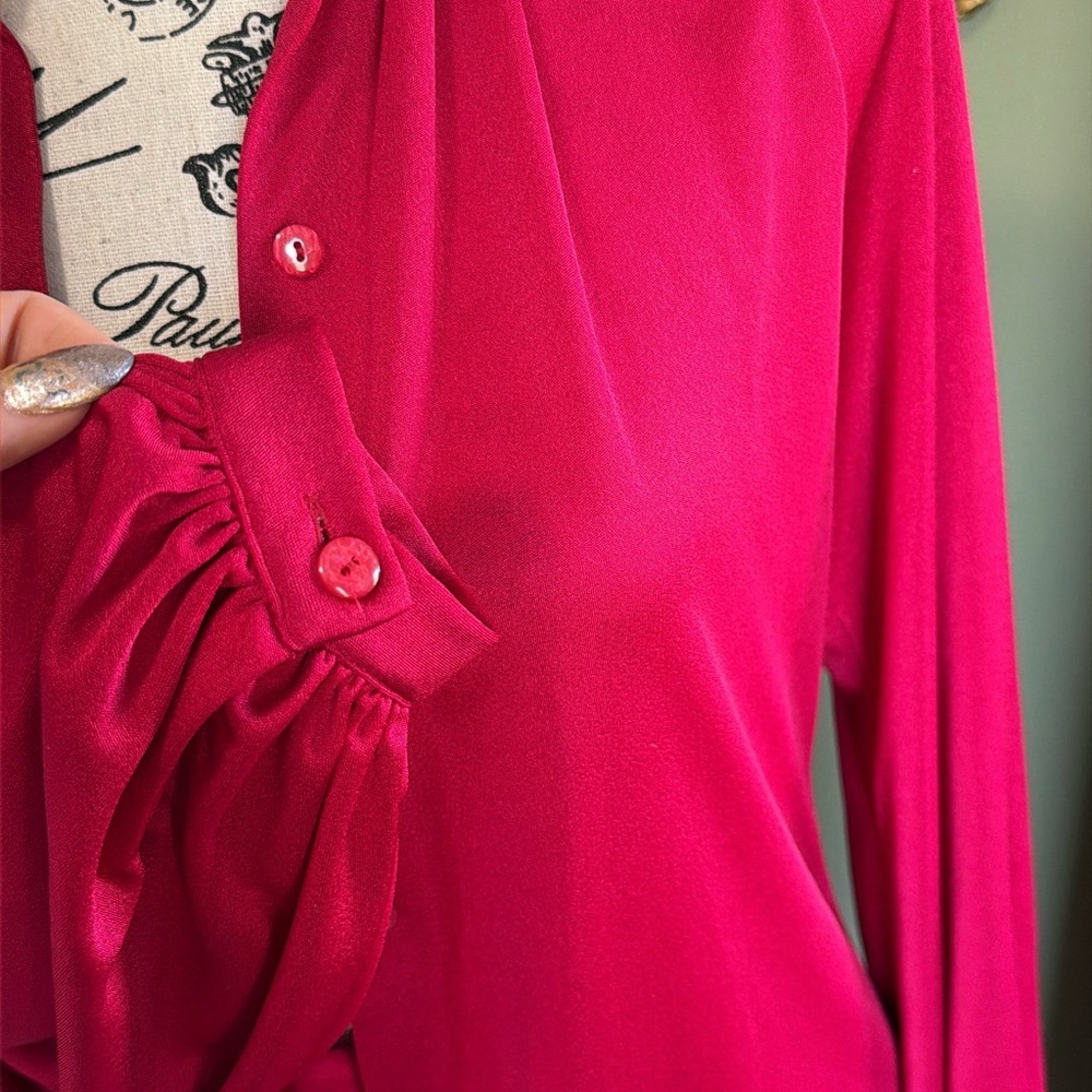 Vintage Halston Heritage Bold Fuchsia Long Sleeve Dress 2piece - Picture 4 of 11